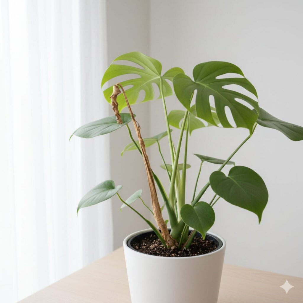 モンステラ 変色した茶色茎は切るべき？