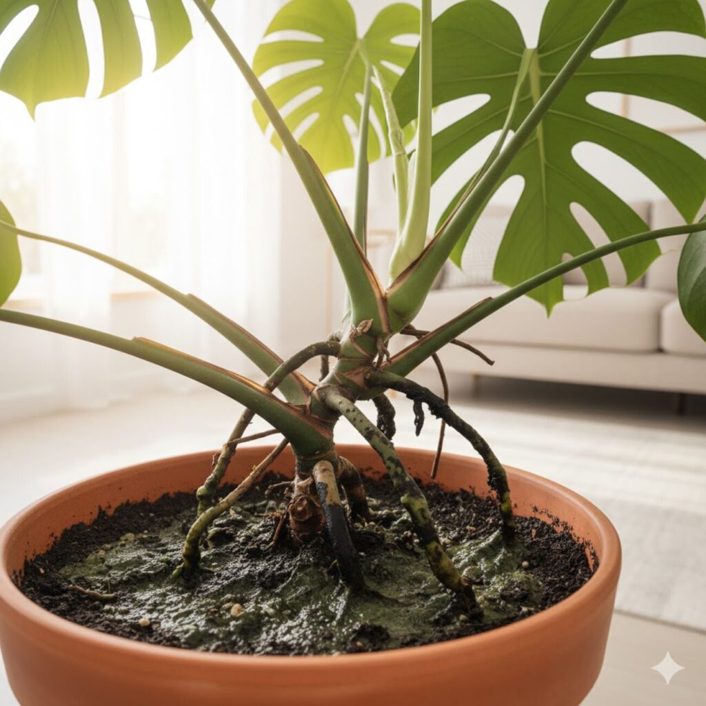 モンステラの気根が黒い原因は根腐れ?