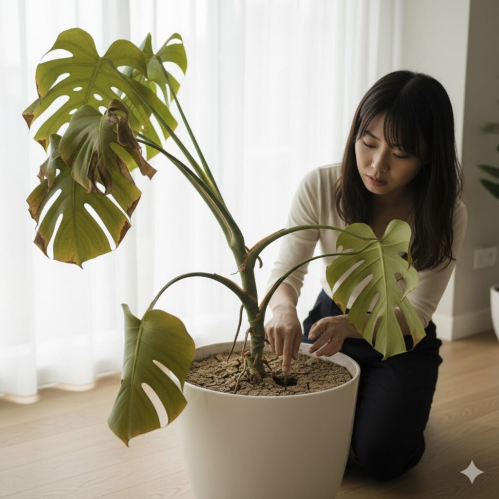モンステラの水不足のサインと症状の具体例