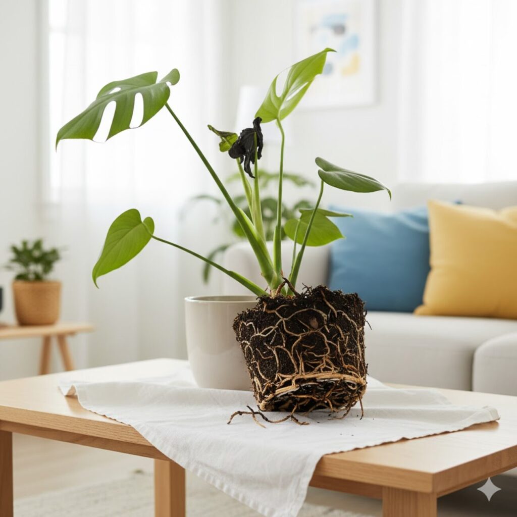モンステラ 新芽が黒いのは根腐れの可能性