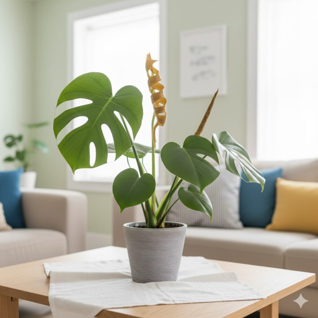 モンステラ 新芽が茶色いのは葉焼けや枯れ?