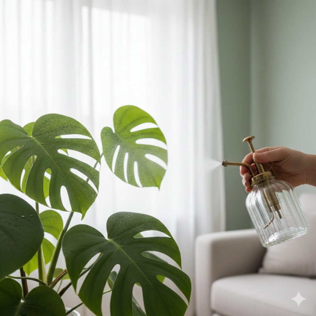 モンステラ 葉水は1日何回くらい?やりすぎのサイン