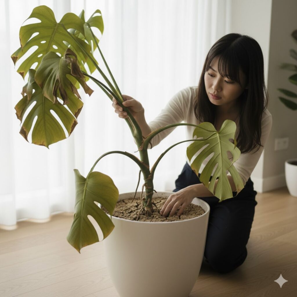 モンステラ 葉が垂れる(垂れ下がる)・下を向く原因