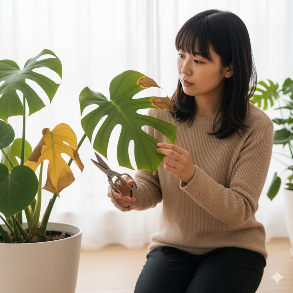 モンステラ 葉っぱが茶色い時は切るべき?その判断基準