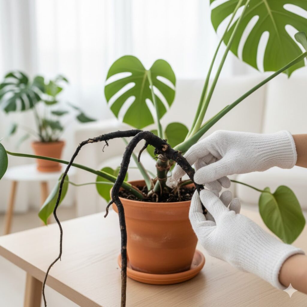 モンステラの気根が黒い時の対処と管理法