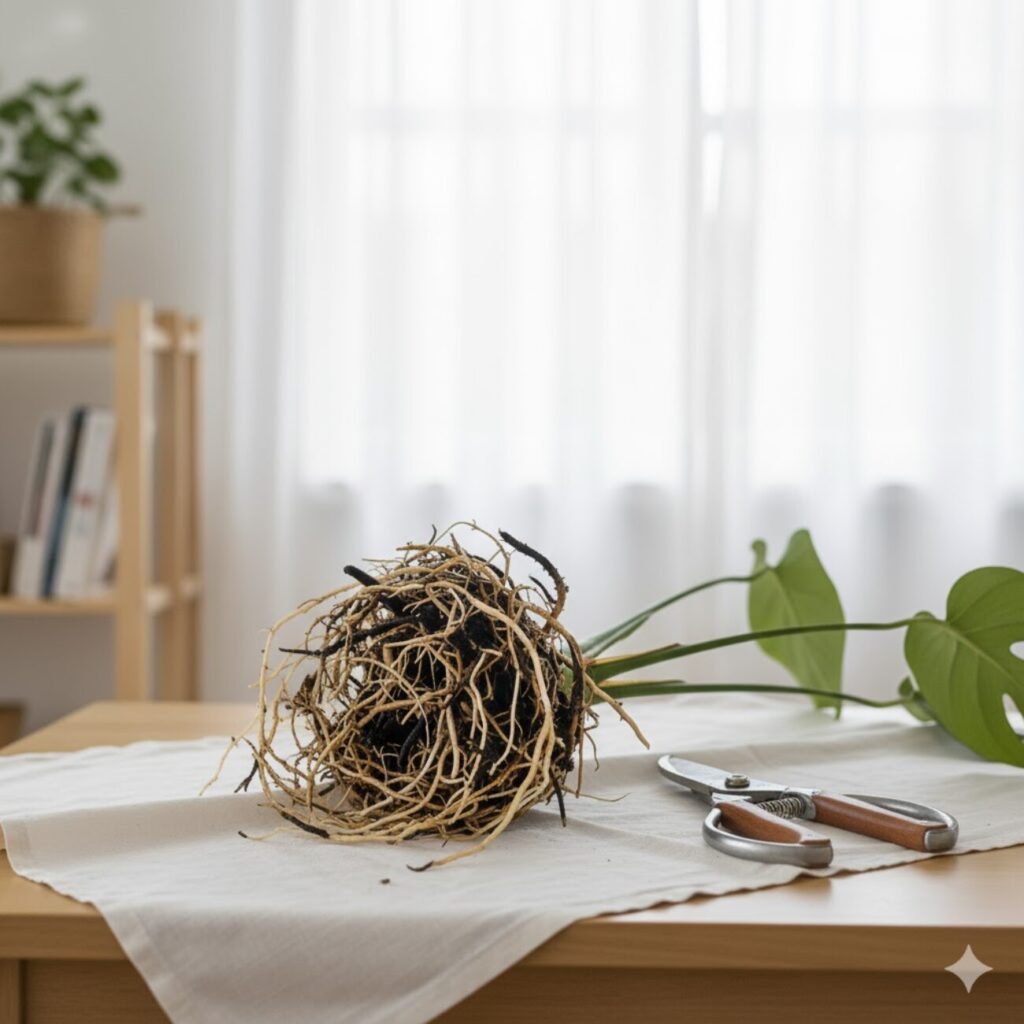 モンステラ 植え替えで根っこは切っても大丈夫?