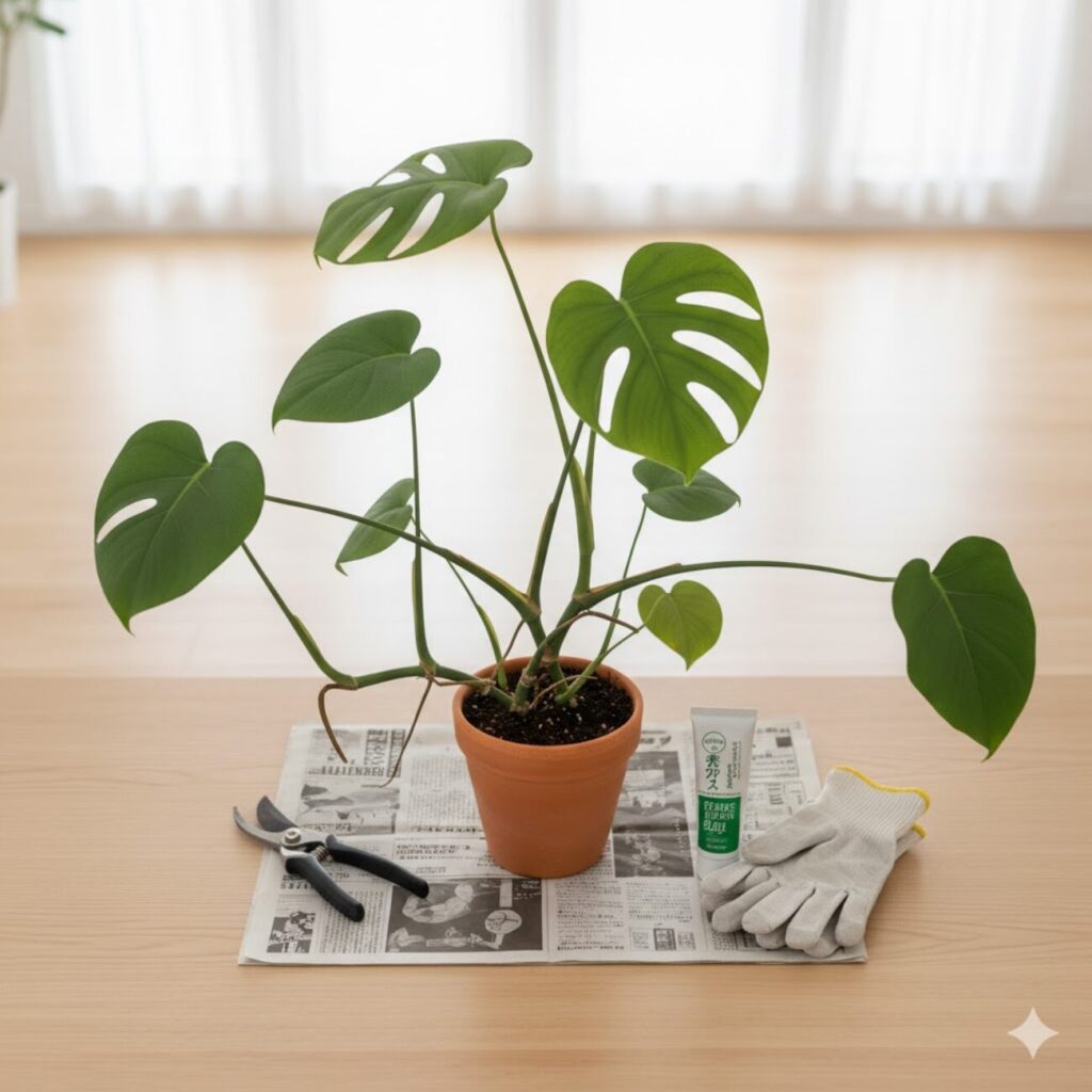 モンステラ 伸びすぎた茎や葉の切り戻しのやり方