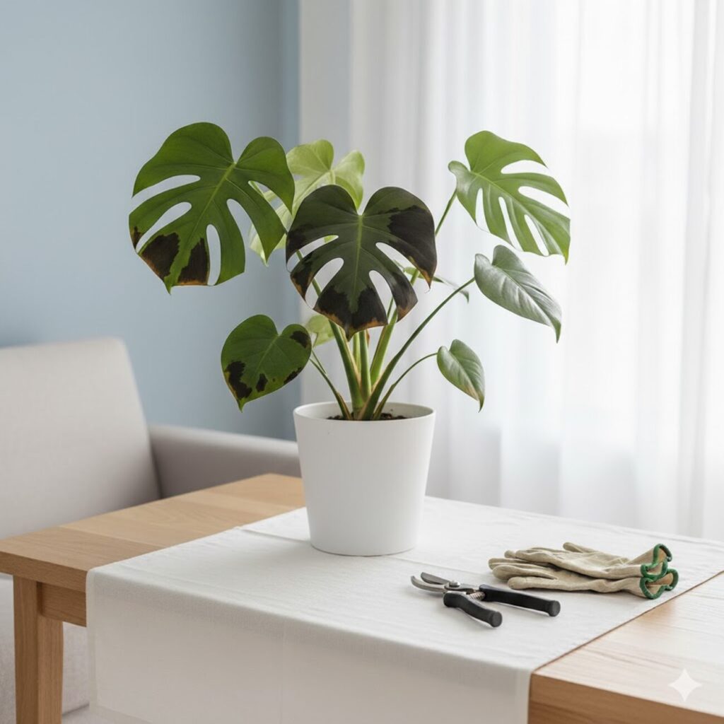 モンステラ 黒い葉っぱを切るときの切り方のコツ