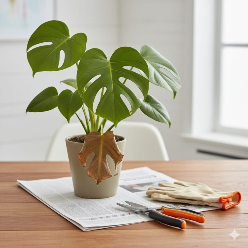 モンステラ 枯れた葉の切り方は?剪定で樹形を整える
