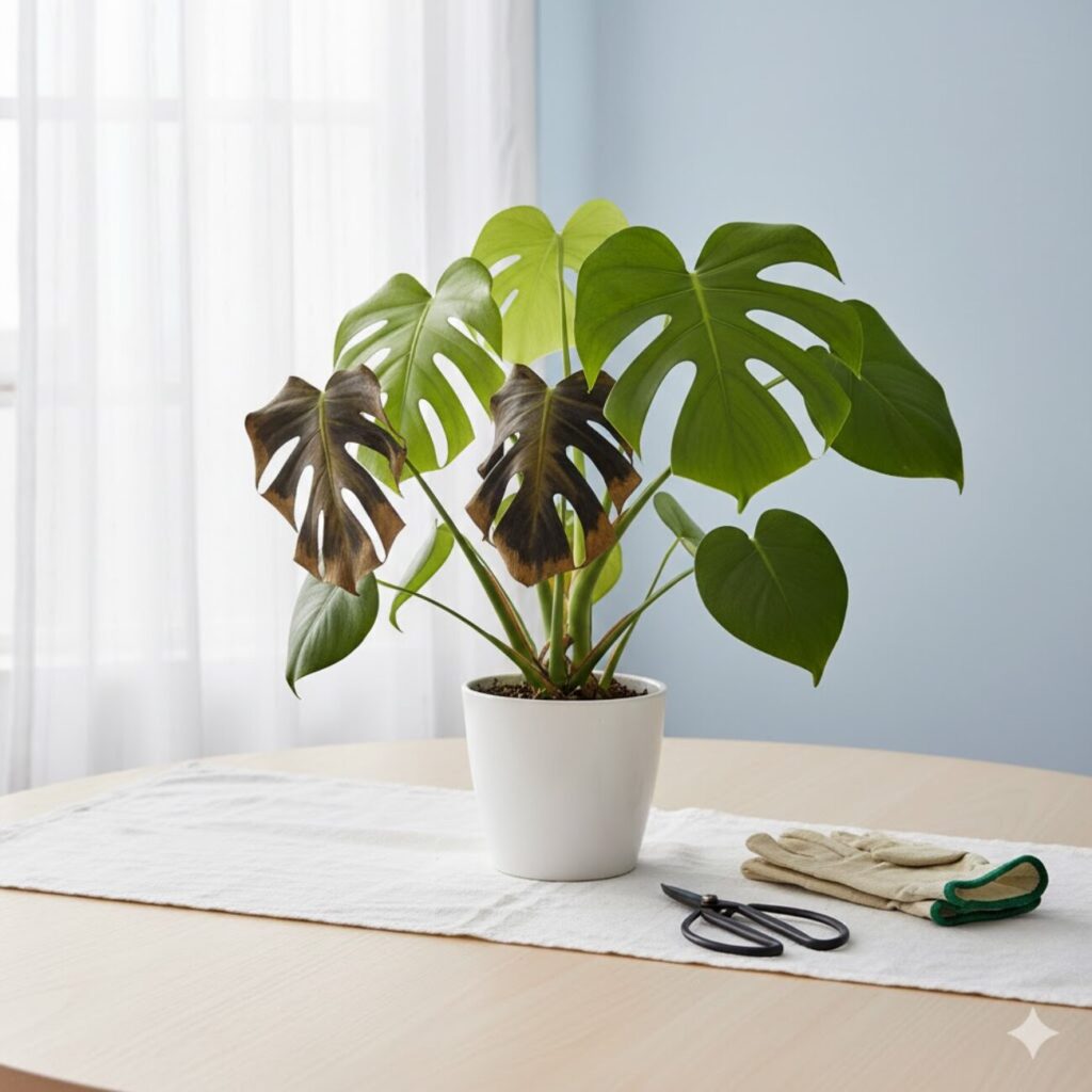 モンステラ 枯れた葉はどこから切るべきか