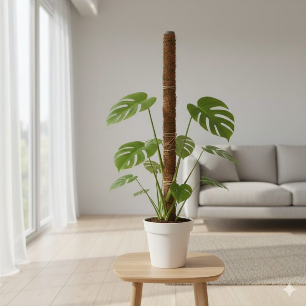 モンステラ 支柱を使い樹形をコンパクトに保つ