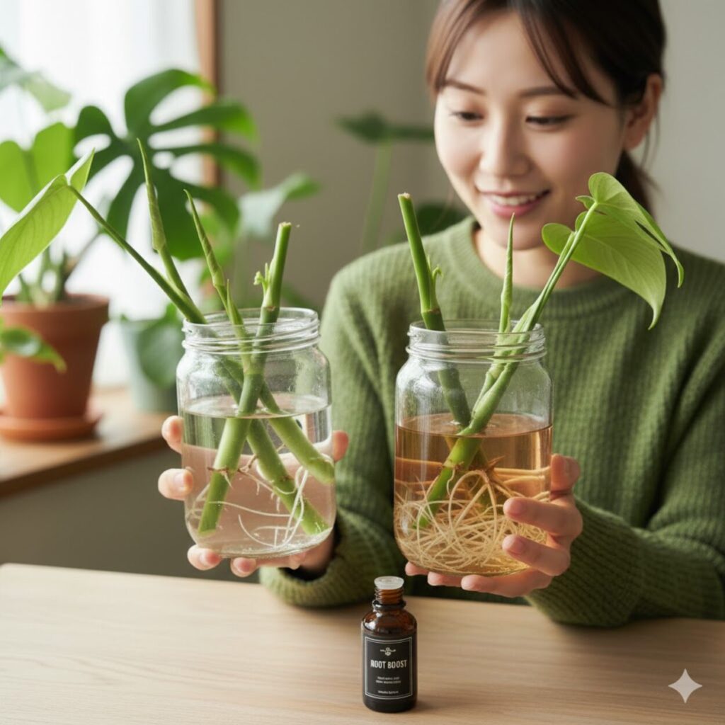 モンステラ　メネデール等の発根促進剤の効果