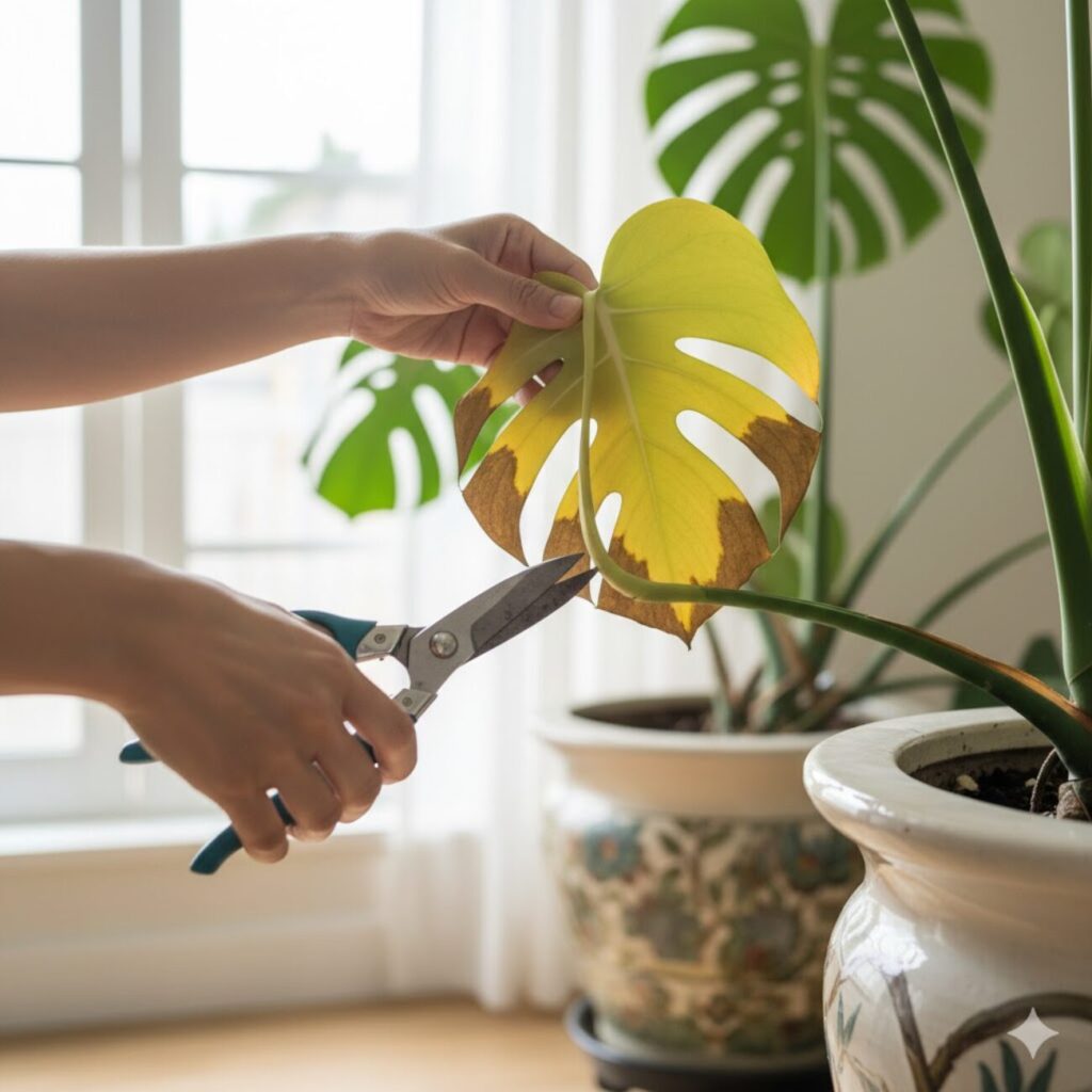 モンステラの枯れた葉はどこから切る？基本の切り方