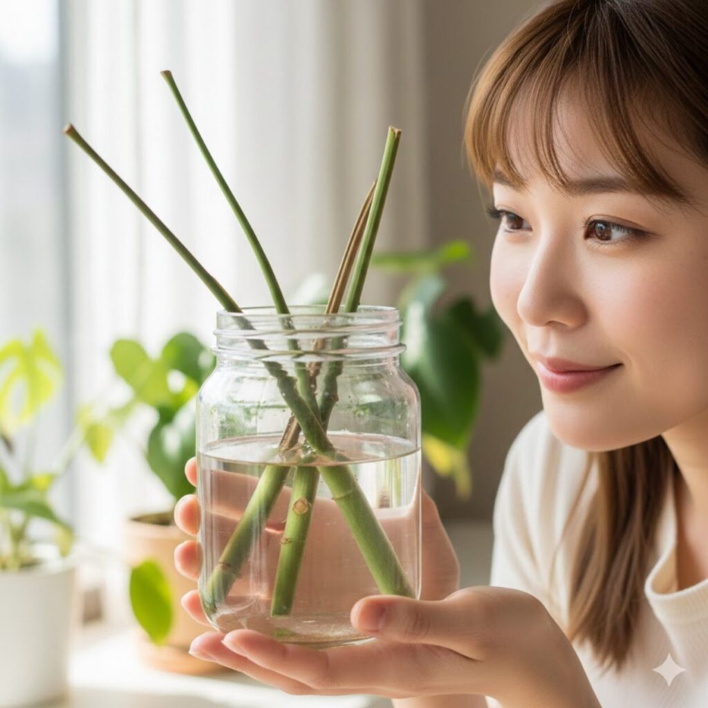 モンステラの水差しは茎だけでも成功する？