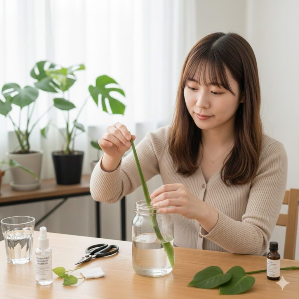 モンステラの茎だけを使った水差しの手順