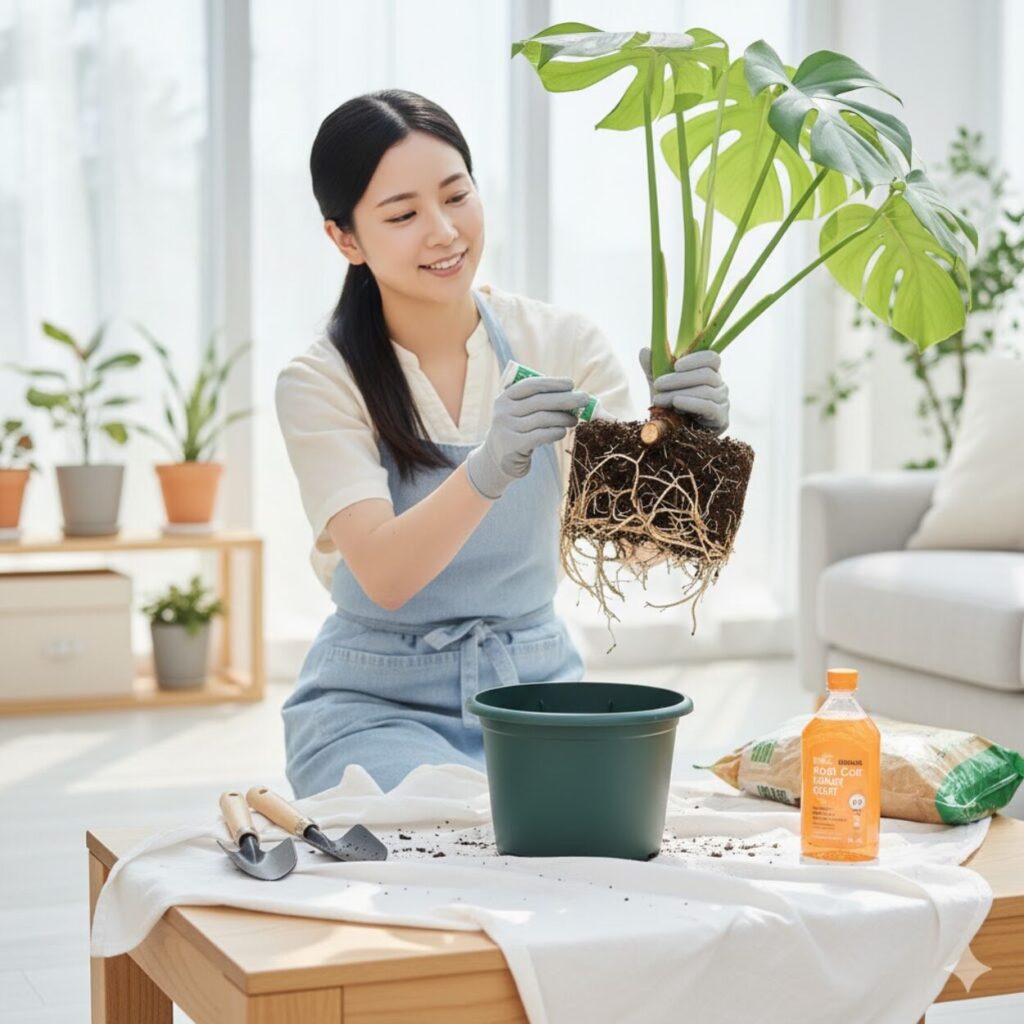 モンステラ　具体的な植え替え手順と切り口のケア