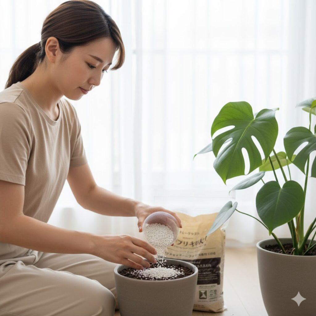モンステラ　無機質の土（虫が湧かない土）への植え替えで虫を予防する