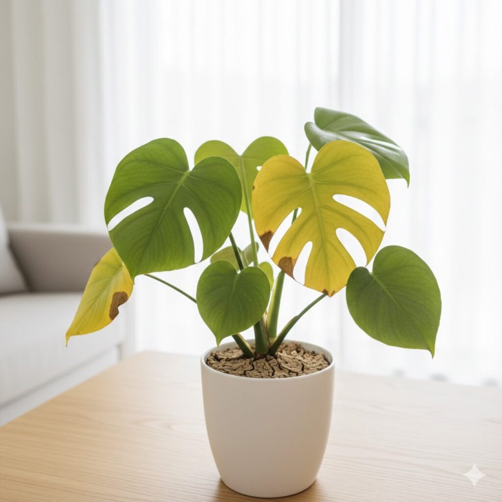 モンステラ　葉が黄色いのは栄養不足？