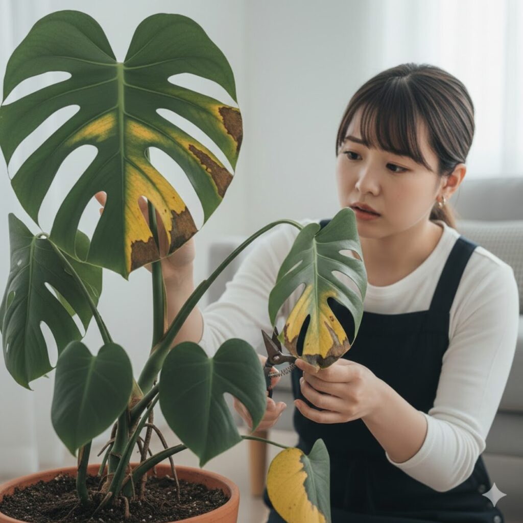 モンステラ　葉が黄色や茶色に変色する原因と対処法
