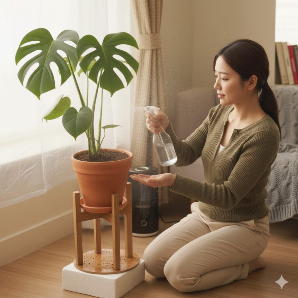 モンステラ　葉っぱに霧吹きをしたらどうなる？