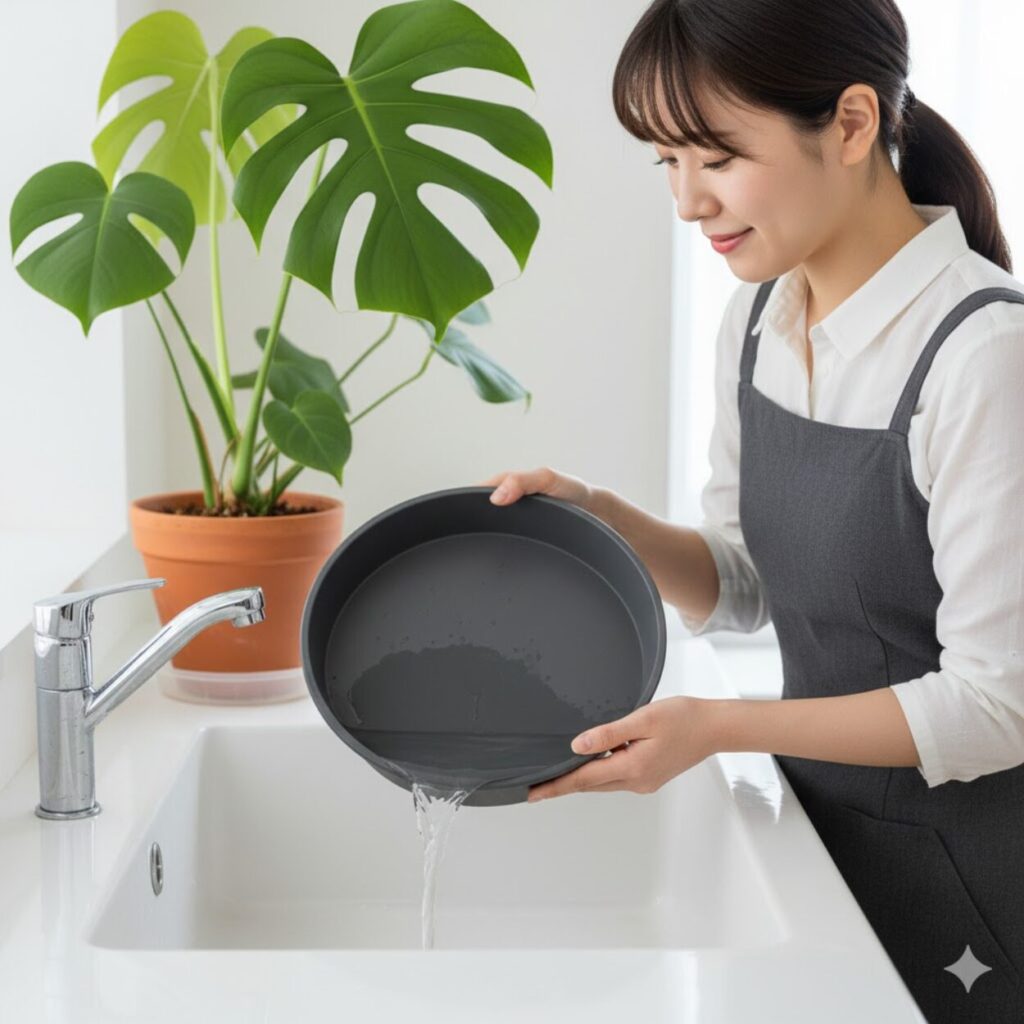 モンステラ　鉢皿に溜まった水は必ず捨てる