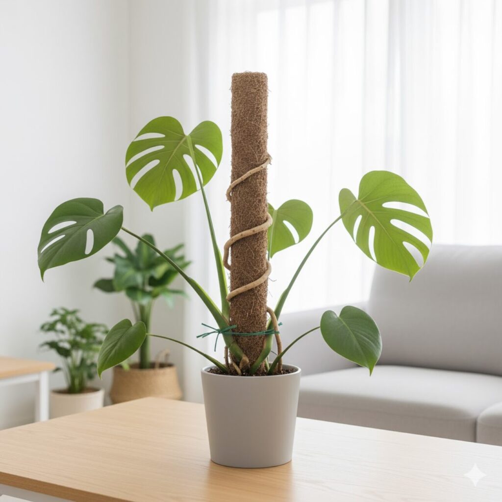 モンステラ　長い気根は支柱への誘引がおすすめ