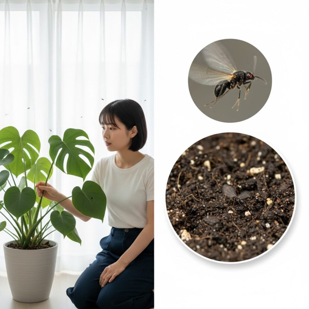 モンステラ　飛んでいる黒い虫「コバエ」の特定