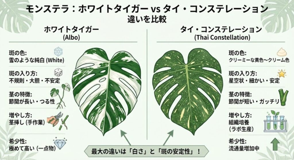 他品種とホワイトタイガーの違いを比較