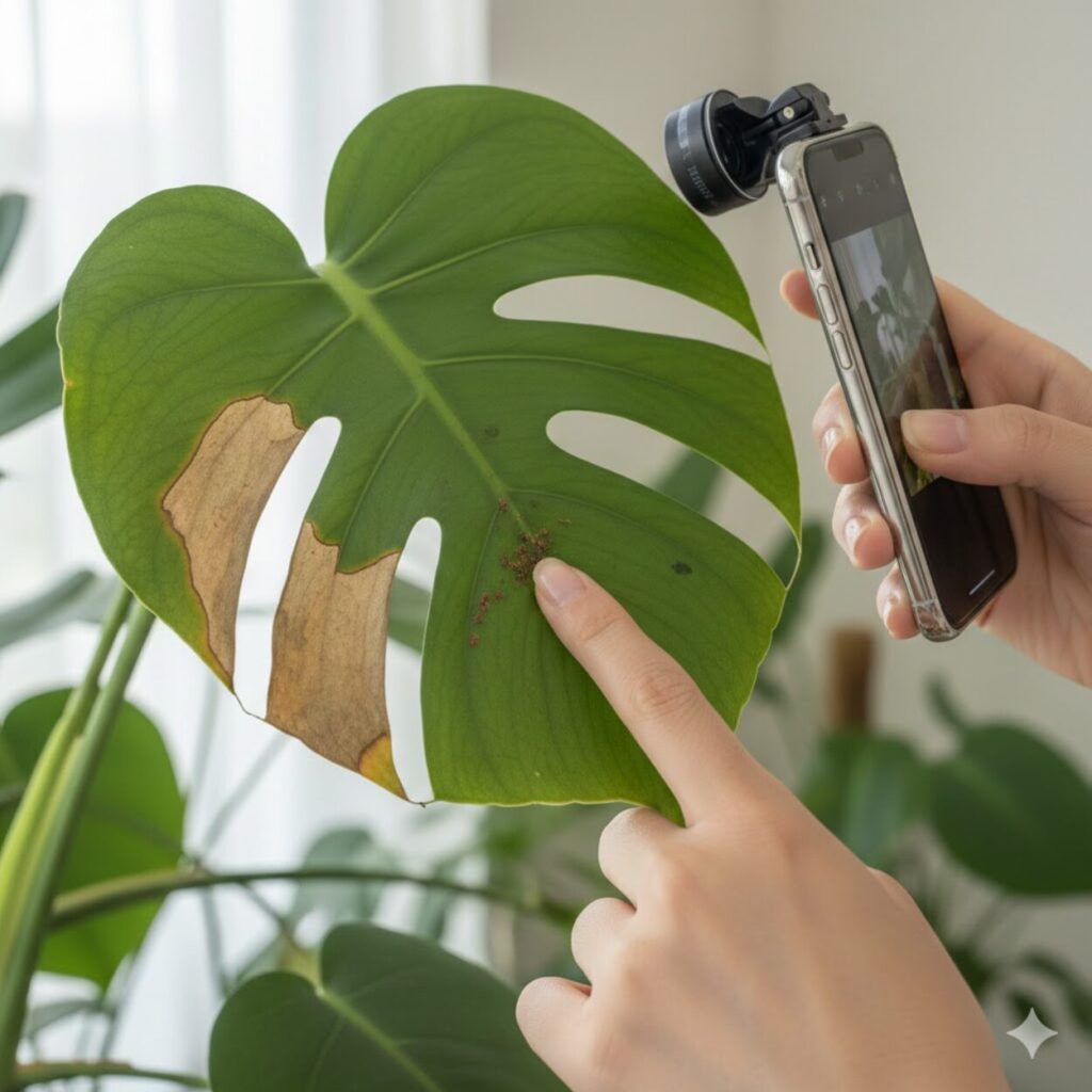 モンステラの葉に茶色の斑点ができる原因と見分け方