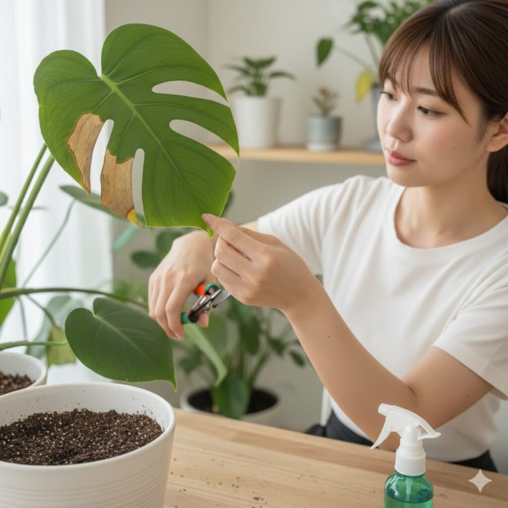 モンステラの葉の茶色の斑点を治す対処法と復活術