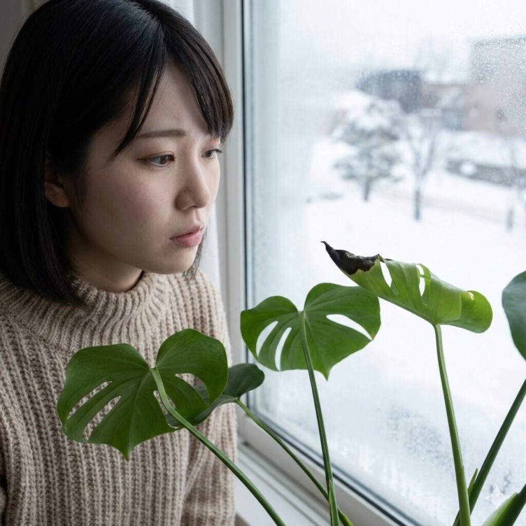 モンステラ 新芽の先が黒いのは寒さが原因