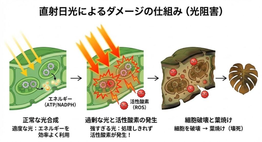 モンステラ　直射日光によるダメージの仕組み