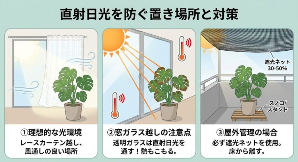 モンステラ　直射日光を防ぐ置き場所と対策