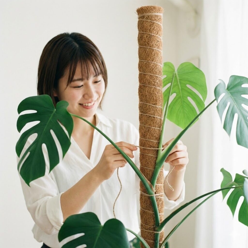 モンステラ　紐や支柱で広がりを抑えるコツ