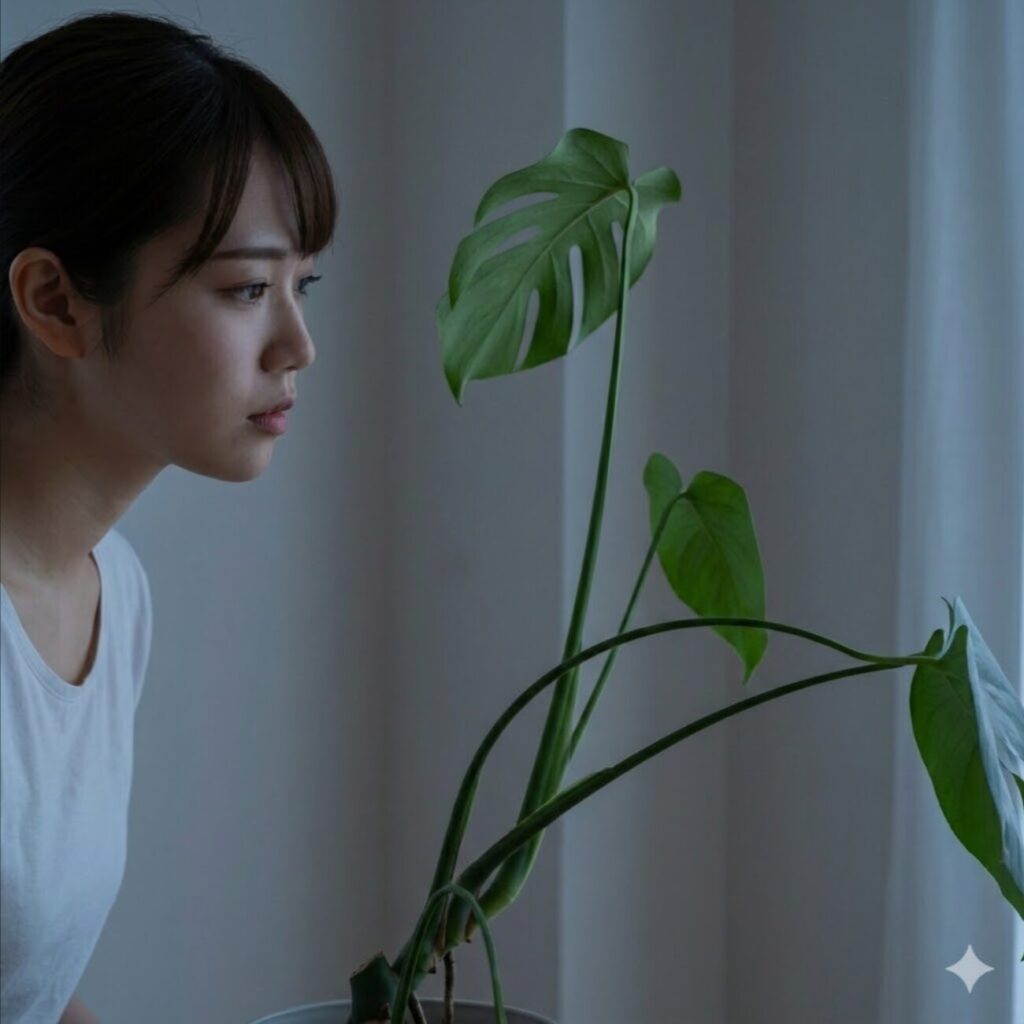 モンステラ　茎が長いのは「徒長」の証