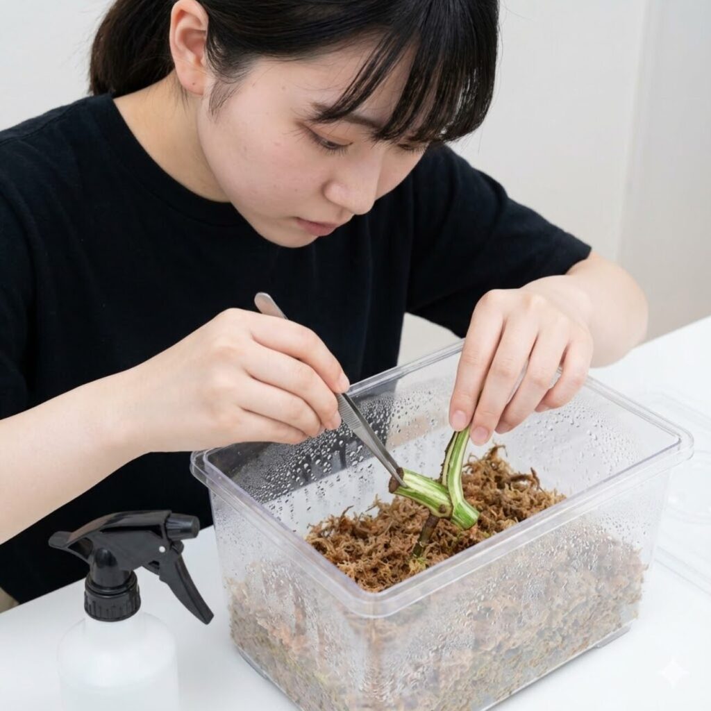 モンステラ　茎伏せからの増やし方と発根管理の注意点