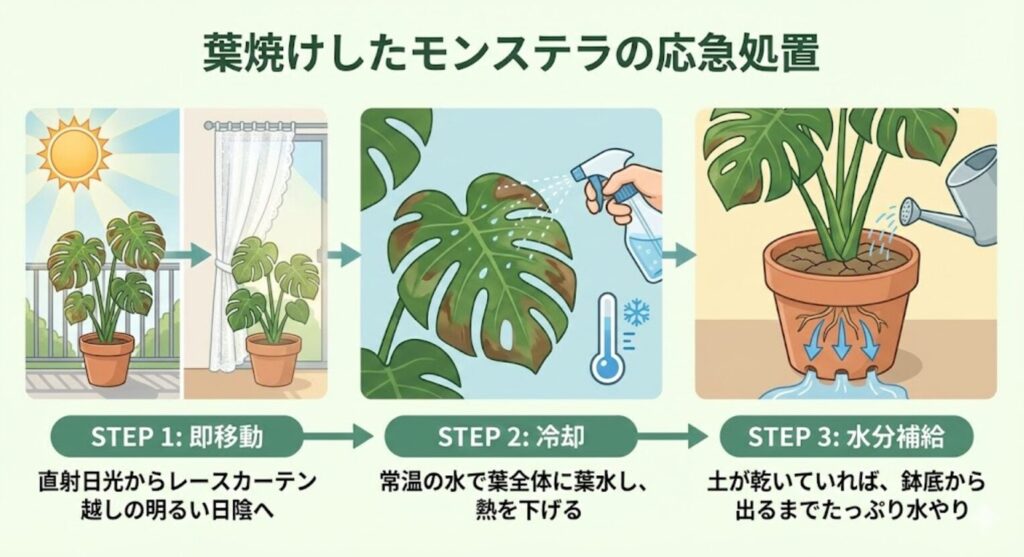 モンステラ　葉焼けしたらまず行うべき対処法