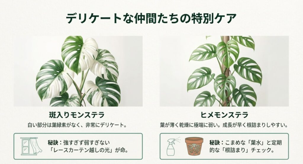 斑入りモンステラとヒメモンステラの葉を茶色くさせない特別なお手入れ