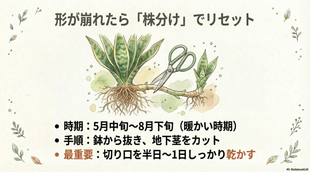 形が崩れたサンスベリア・ハニーをリセットする株分けの時期と手順