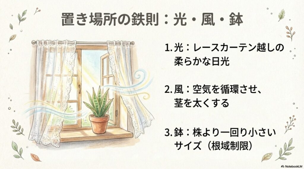 徒長を防ぐ置き場所の鉄則：光・風・鉢の選び方