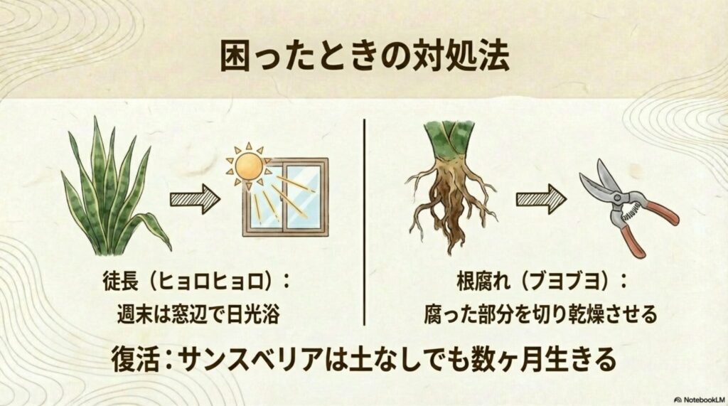 サンスベリアの徒長と根腐れした時の対処法と復活のさせ方