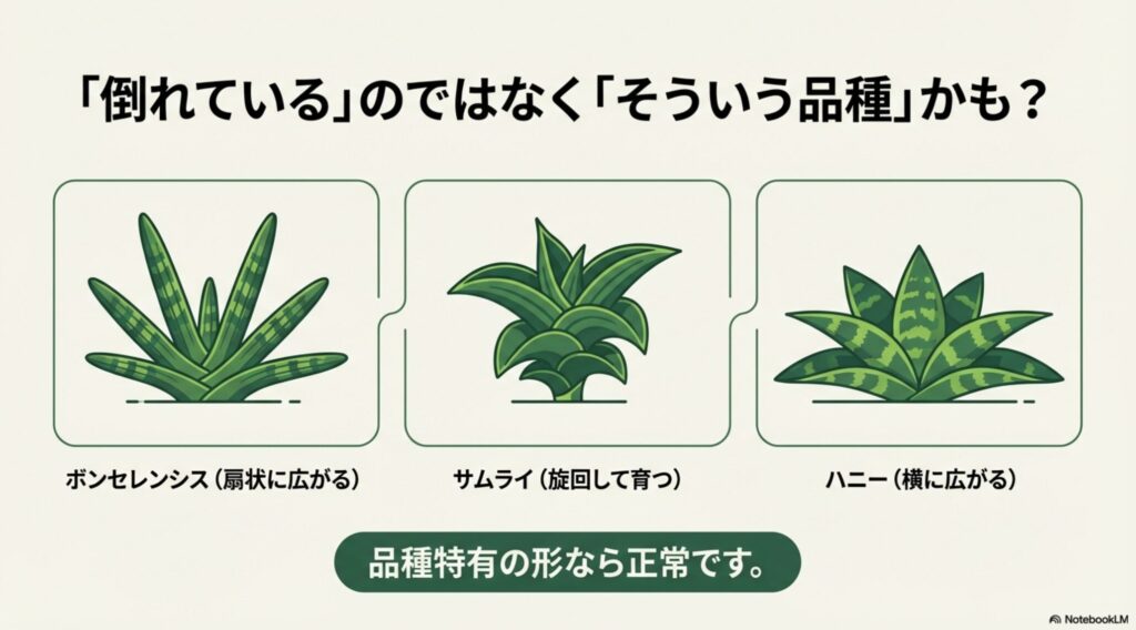 扇状に広がるボンセレンシスやハニーなど、もともと葉が広がっている品種のイラスト