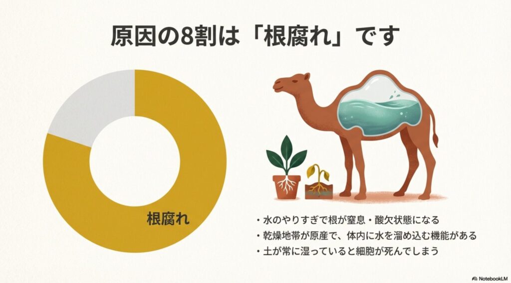 体内に水を溜め込むサンスベリアの構造とラクダの比較イラスト
