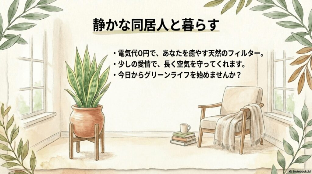 電気代0円で癒やしてくれる天然のフィルター。少しの愛情で長く空気を守るサンスベリアと、今日からグリーンライフを始めませんか。