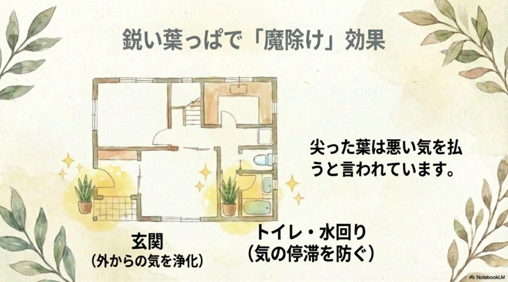 魔除け効果のあるサンスベリアの置き場所としておすすめの玄関やトイレ・水回り