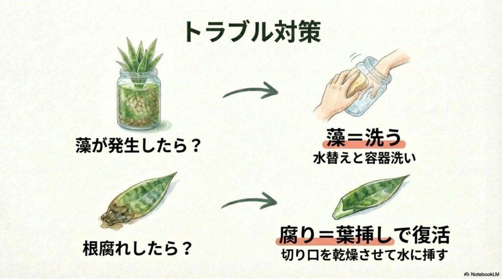 容器の洗浄と葉挿しによる復活方法のイラスト