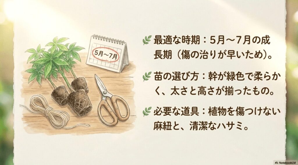 パキラをねじるのに適した時期と道具