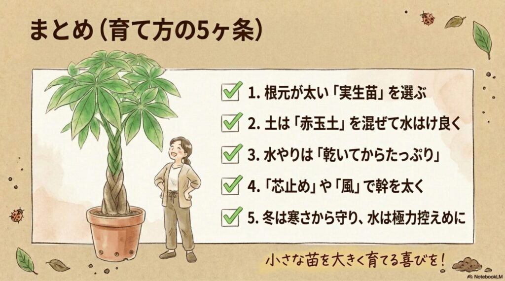 実生苗選び、水はけの良い土、メリハリ水やり、芯止め、冬の寒さ対策の5ヶ条まとめ