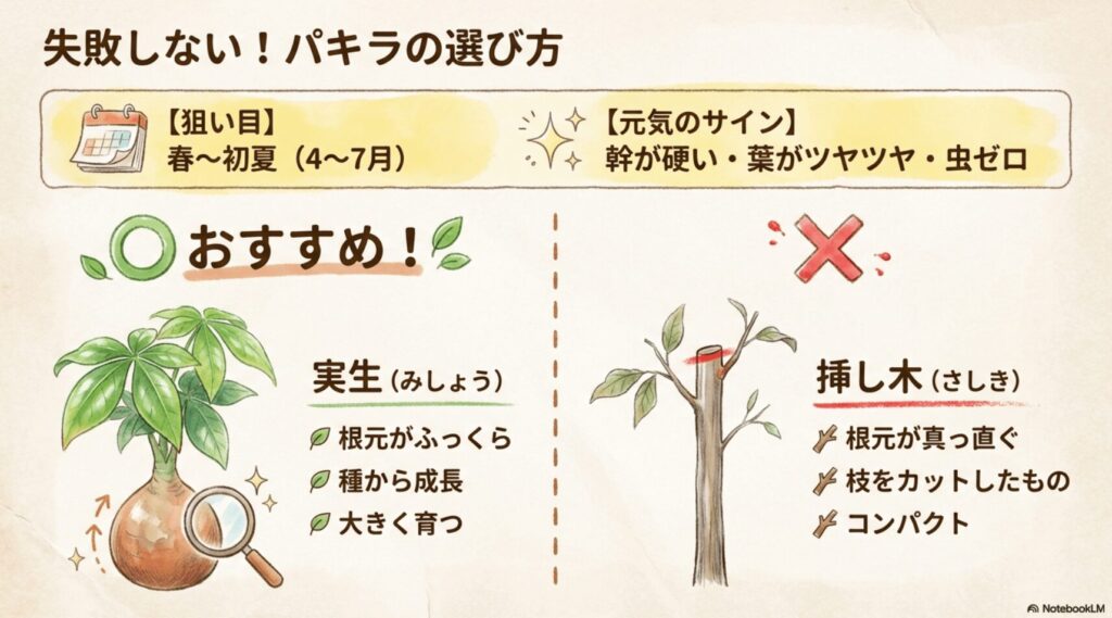 根元がふっくらした実生パキラの特徴と、失敗しない選び方