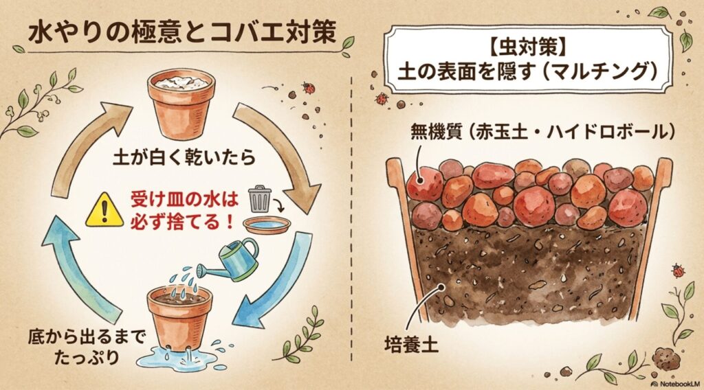 土が白く乾いたら底から出るまでたっぷり与え、受け皿の水は捨てるパキラの水やりの極意